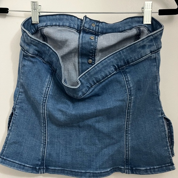 Denim Faux Button-Front Tube Top - Picture 3 of 5